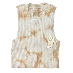 aerie Aerie Rebel Cropped Tank Top tan and white tie-dye ribbed design size XS